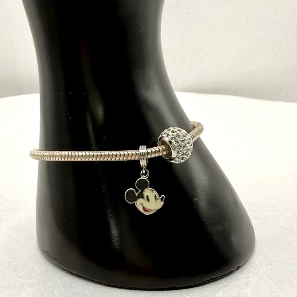 Disney .925 Silver Charm‎ Bracelet with Mickey Pendant 7”